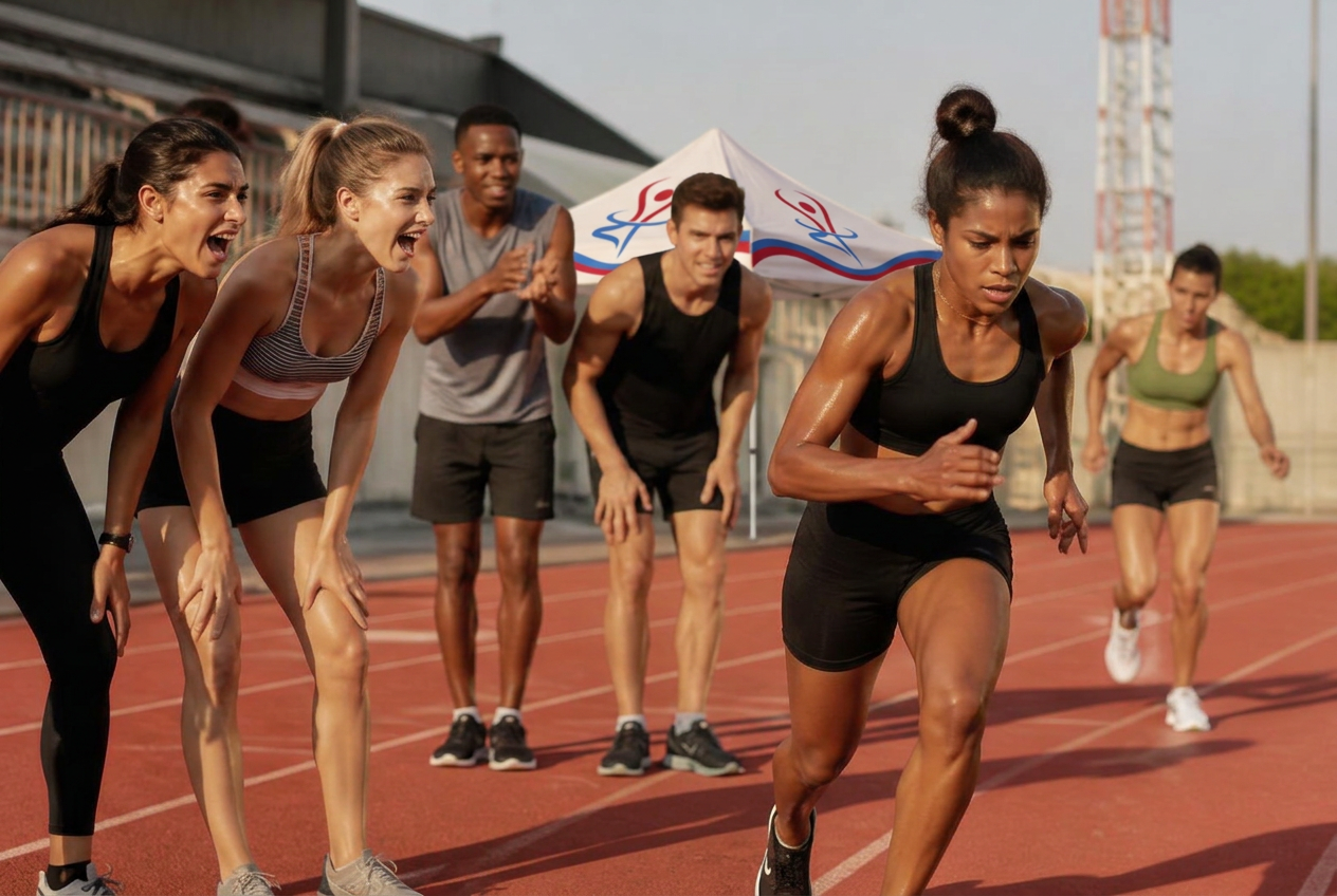 Athletes training on a track