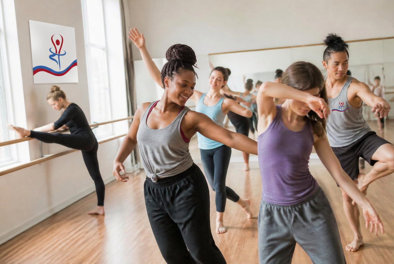 Dancers rehearsing together in a sunlit studio